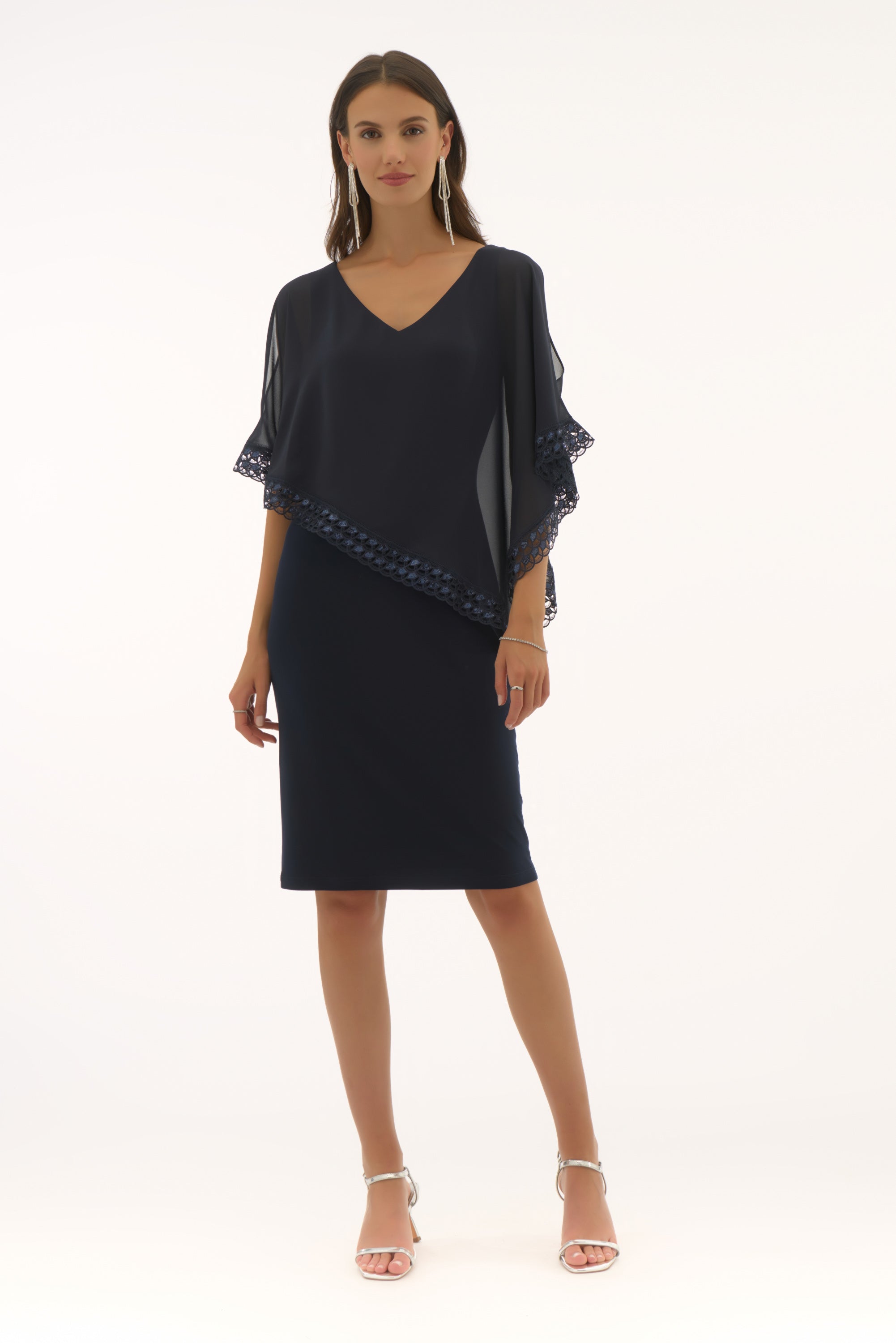 Joseph Ribkoff Chiffon and Silky Knit Poncho Top In Black 241715 Col  11 main image 1