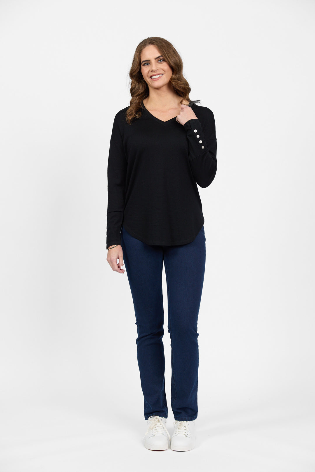 Vassalli Merino Button Cuff Top