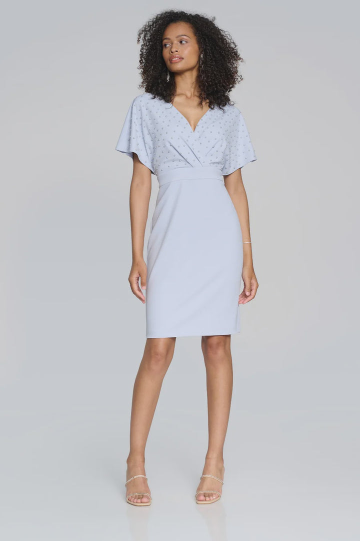 Joseph Ribkoff Celestial Blue Wrap Dress with Pearls