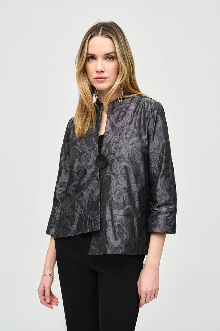 Joseph Ribkoff Black/Grey Floral Print Swing Jacket