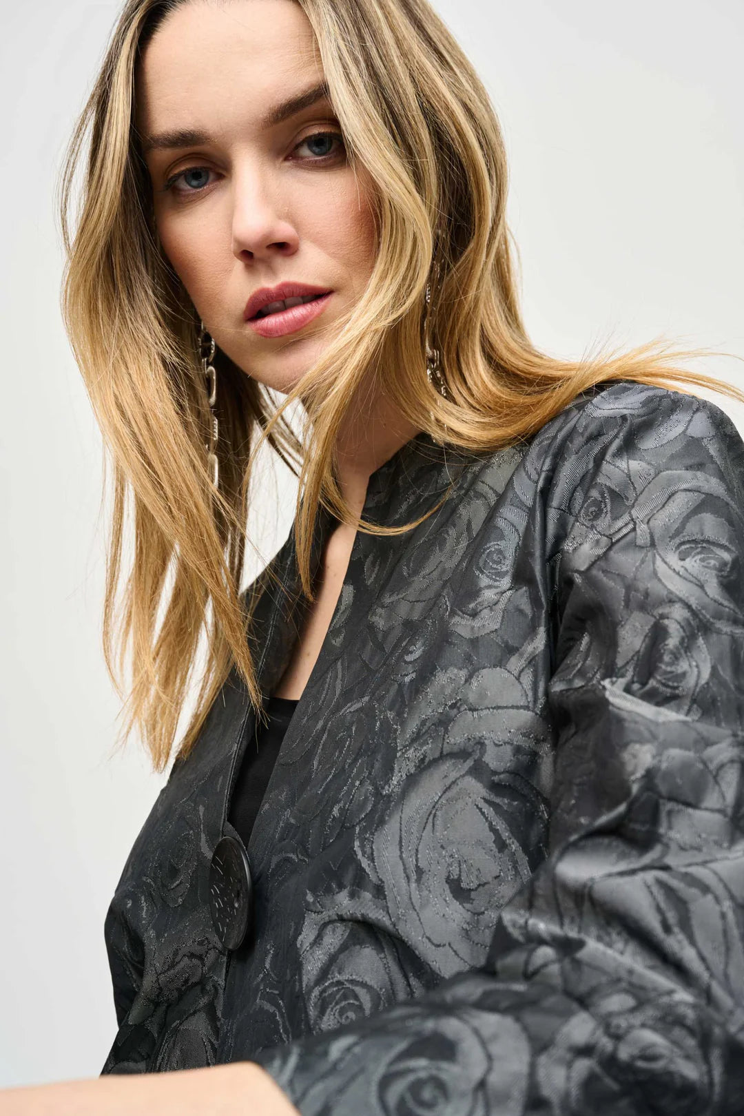 Joseph Ribkoff Black/Grey Floral Print Swing Jacket