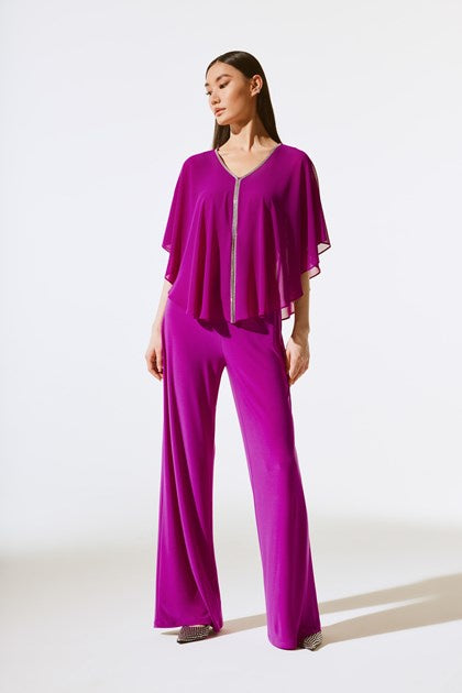 Joseph Ribkoff Rhinestone Trim Ruffled Chiffon Poncho Top