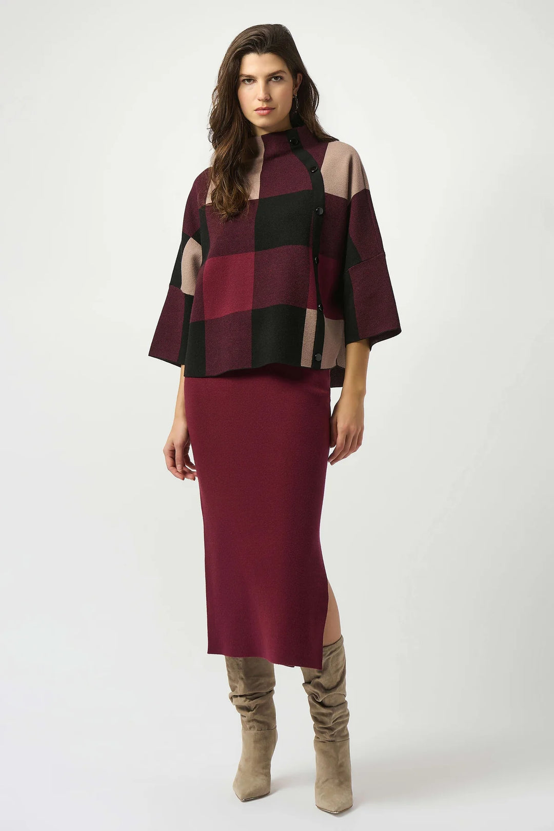 Joseph Ribkoff Plaid Jacquard Sweater Knit Top