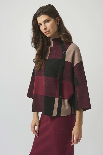 Joseph Ribkoff Plaid Jacquard Sweater Knit Top