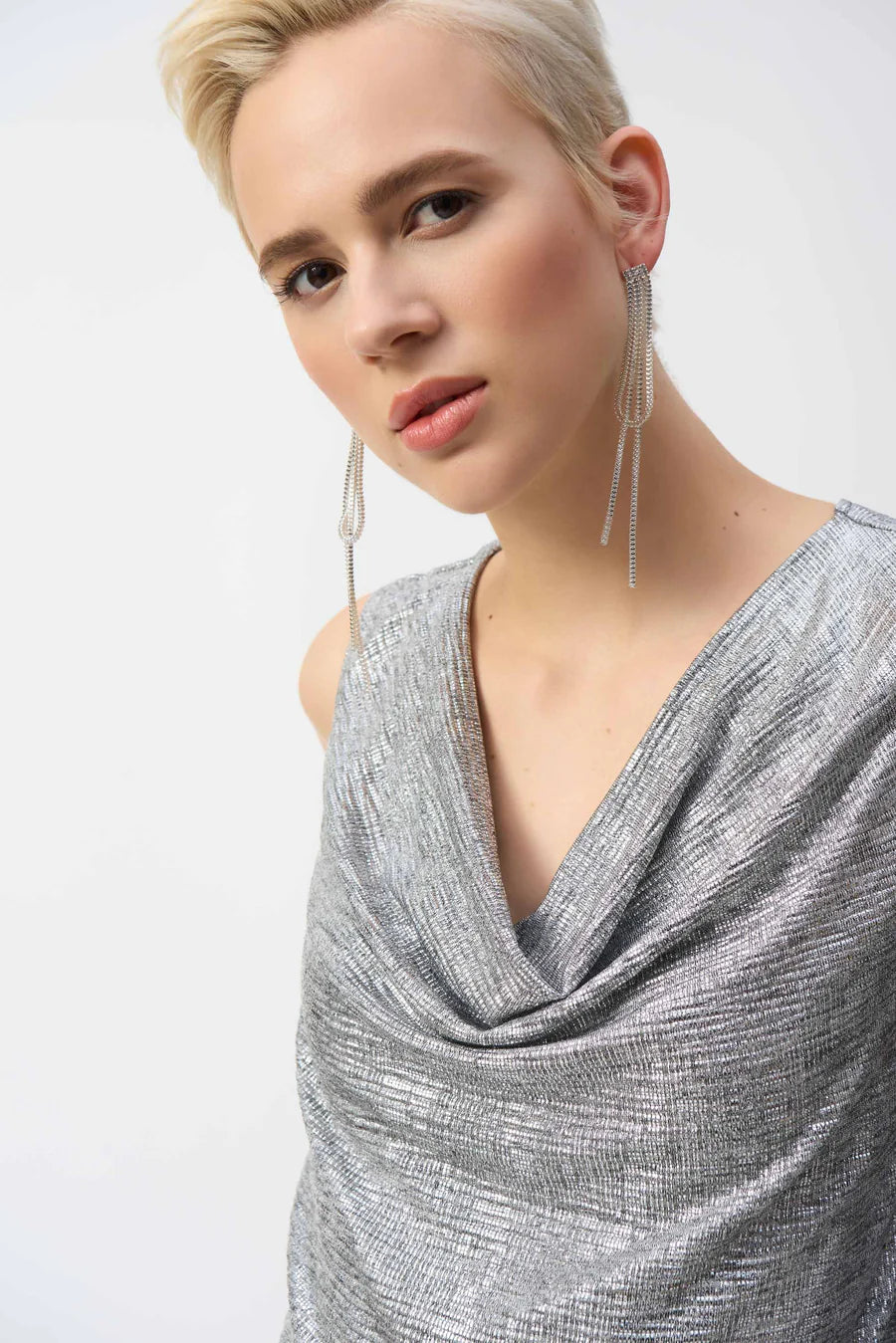 Foil Knit Cowl Neck Top