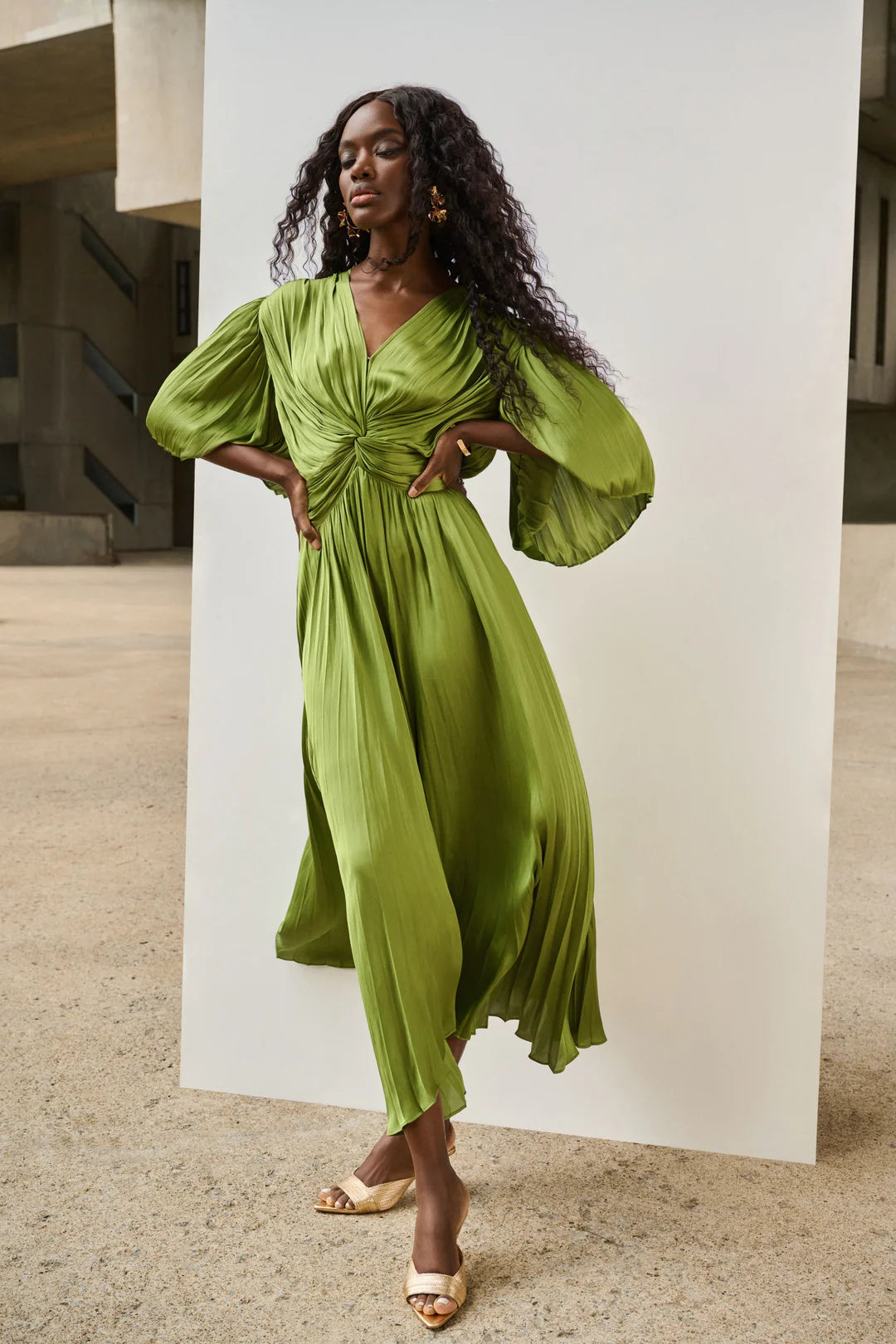 Joseph Ribkoff Pleated Satin Midi Dress