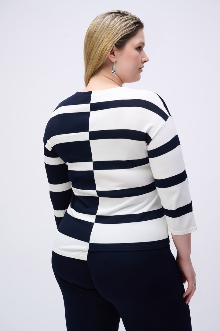 Joseph Ribkoff Striped Sweater Knit V-Neck Pullover