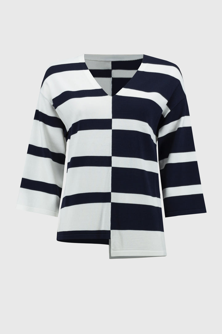 Joseph Ribkoff Striped Sweater Knit V-Neck Pullover