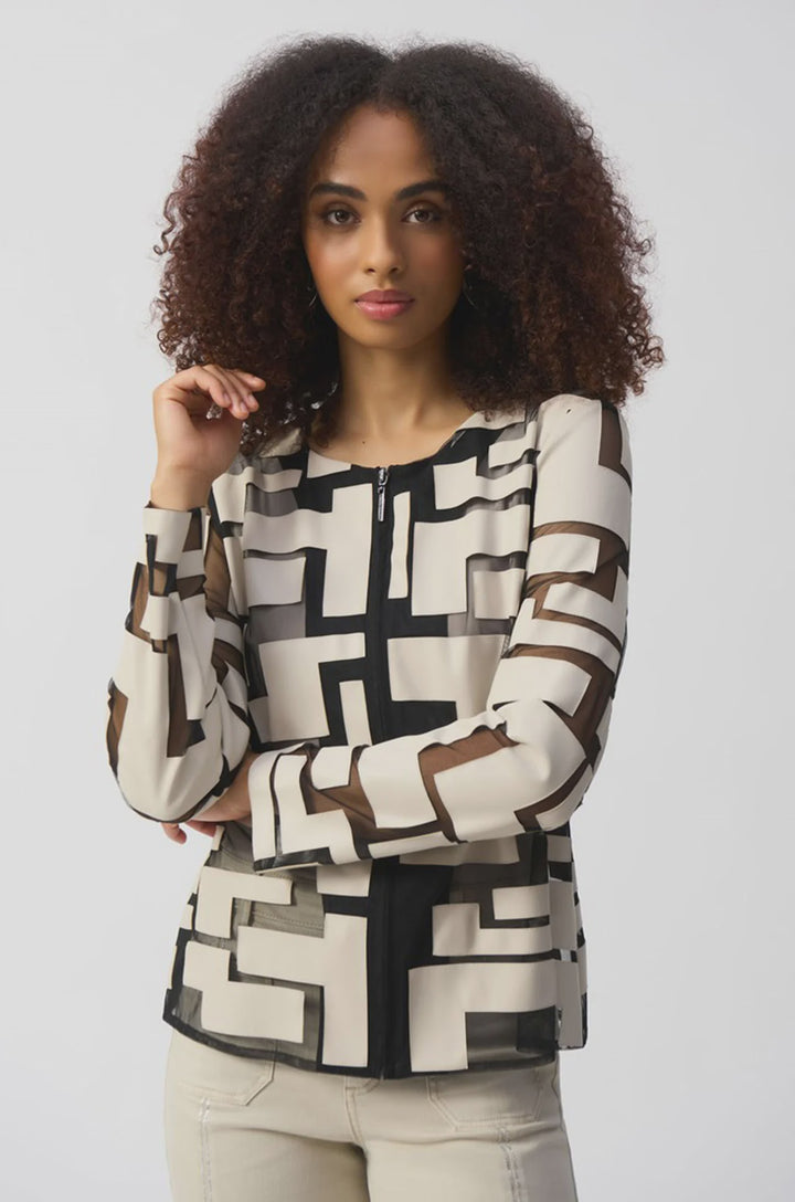 Joseph Ribkoff Geometric Zipper Jacket
