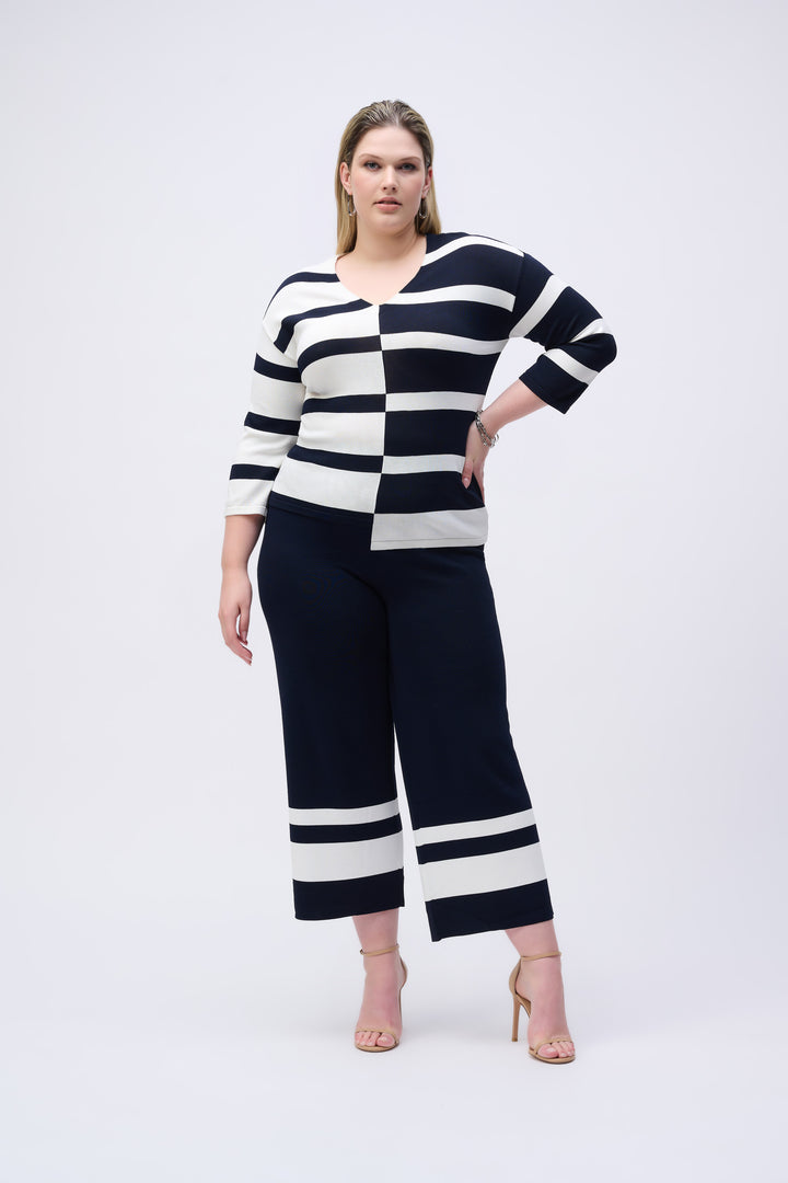 Joseph Ribkoff Striped Sweater Knit V-Neck Pullover