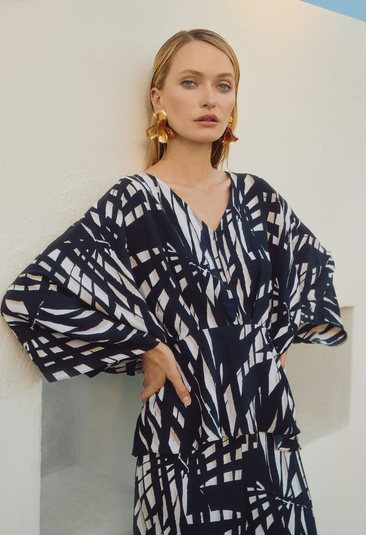 Joseph Ribkoff Tropical Print Peplum Top