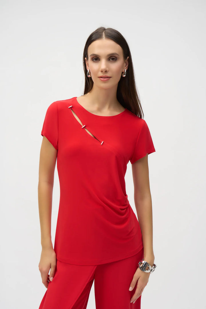 Joseph Ribkoff Radiant Red Silky Knit Fitted Top