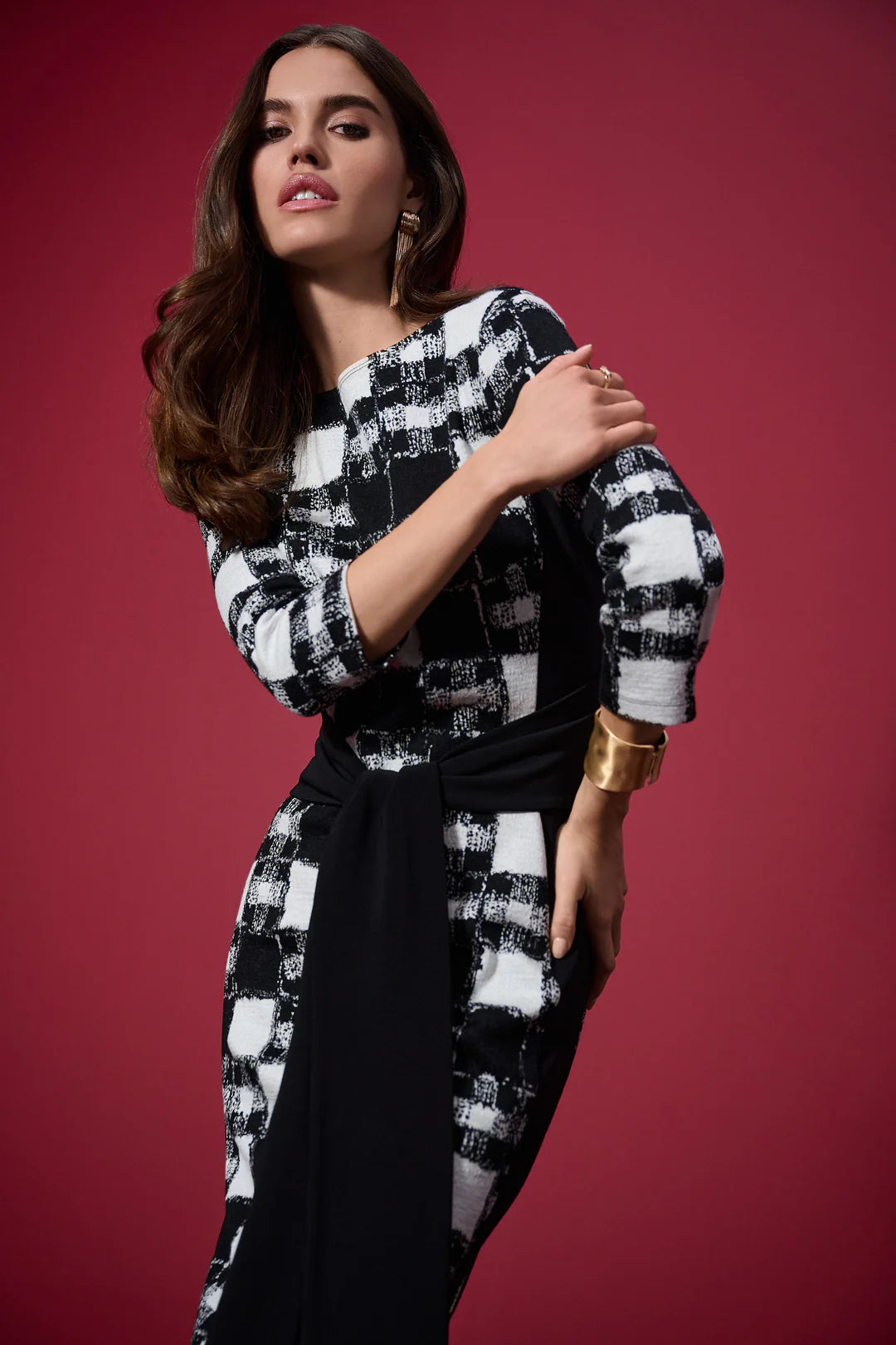 Joseph Ribkoff Jacquard Sweater Plaid Sheath Dress
