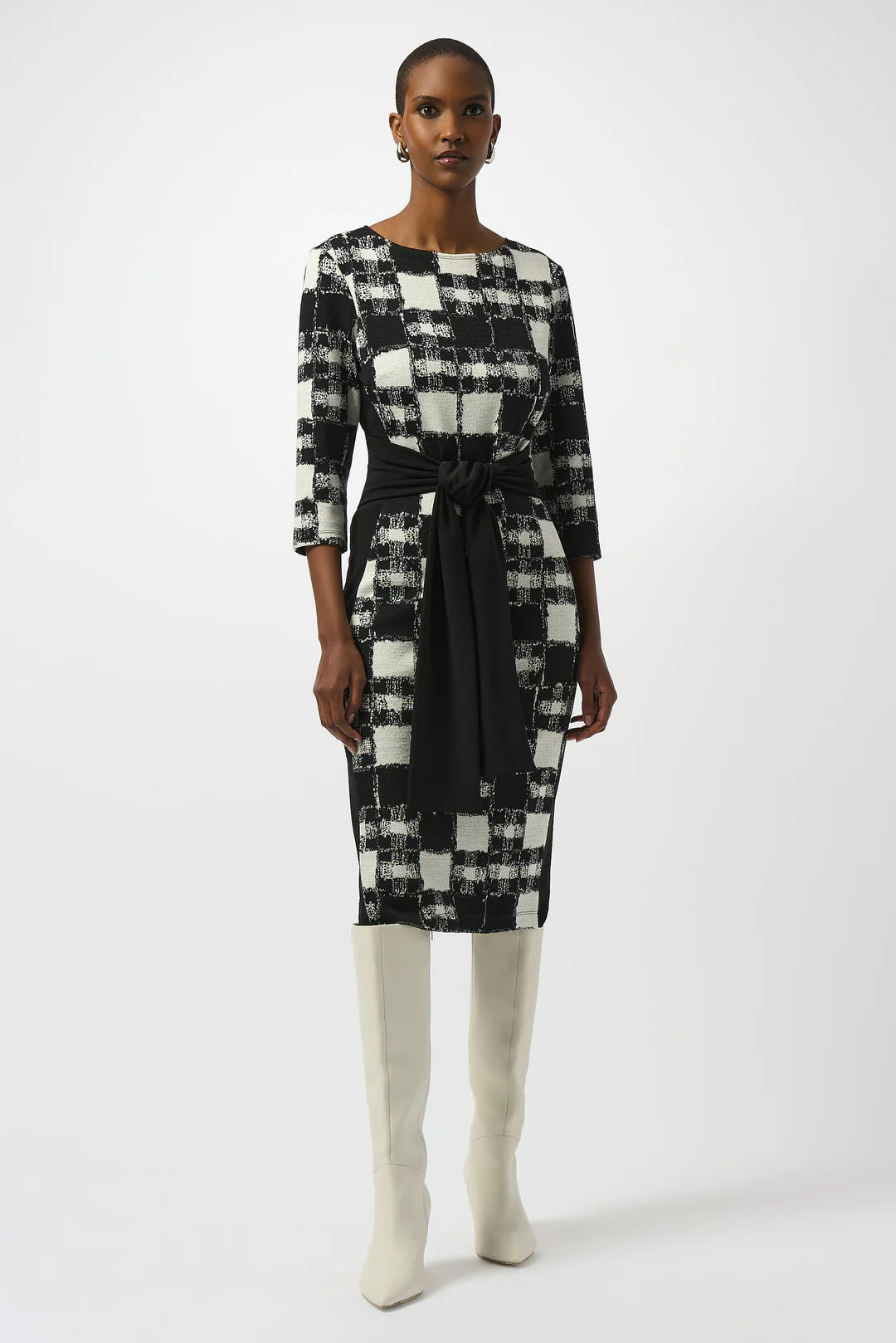 Joseph Ribkoff Jacquard Sweater Plaid Sheath Dress