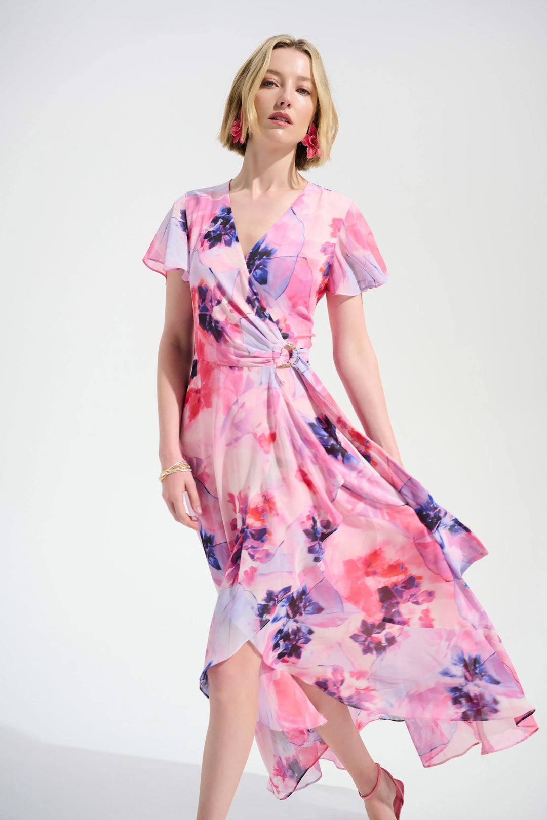 Joseph Ribkoff Print Wrap Dress With Ruffle Detail