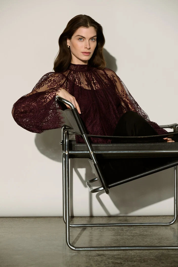 Joseph Ribkoff Scalloped Lace Trapeze Top