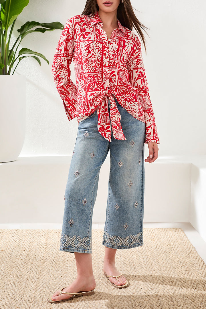 Tribal Tie Front Blouse