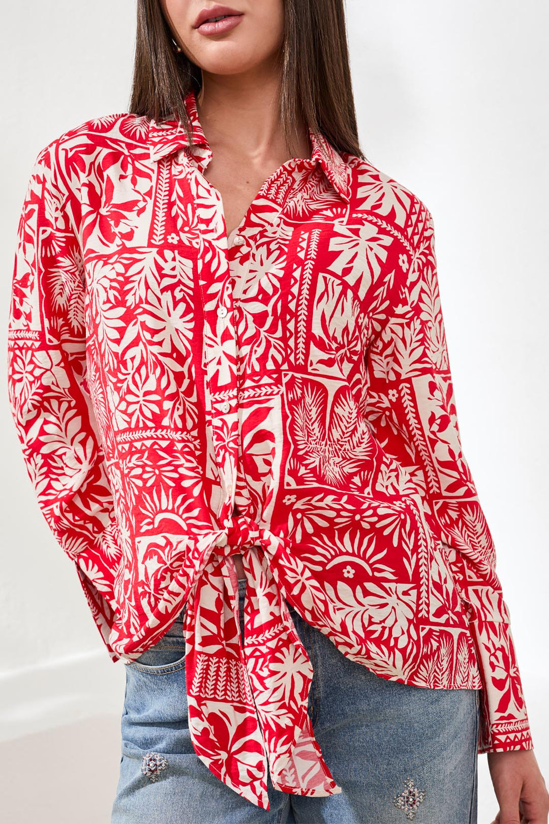 Tribal Tie Front Blouse