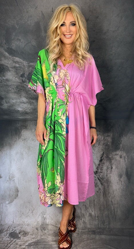 Place Du Soleil Green Birds Kaftan