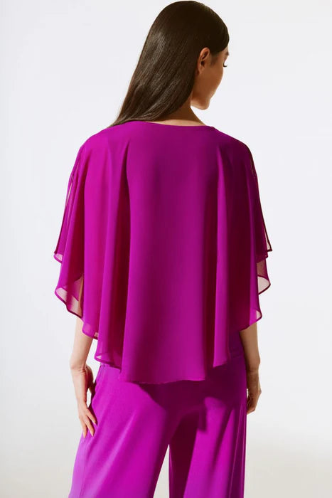 Joseph Ribkoff Rhinestone Trim Ruffled Chiffon Poncho Top