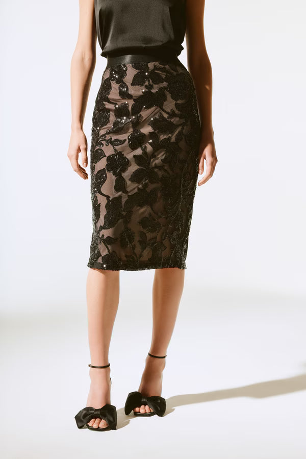 Joseph Ribkoff Embroidered Floral Midi Skirt