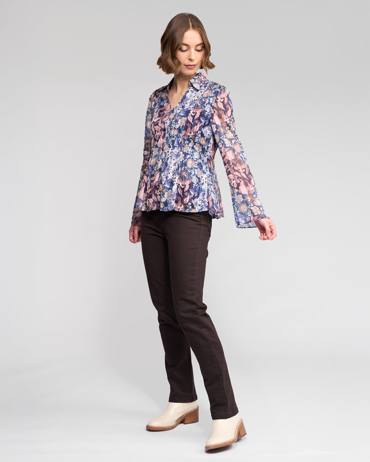 Vassalli Peplum Shirt with Fluted Sleeve