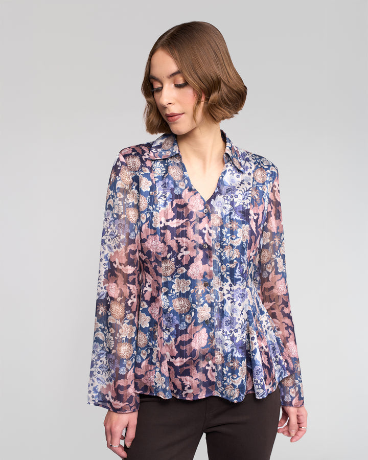 Vassalli Peplum Shirt with Fluted Sleeve